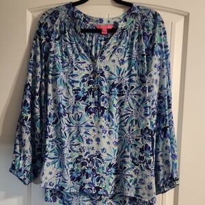 Lilly Pulitzer Blue and White Floral Elsa Blouse